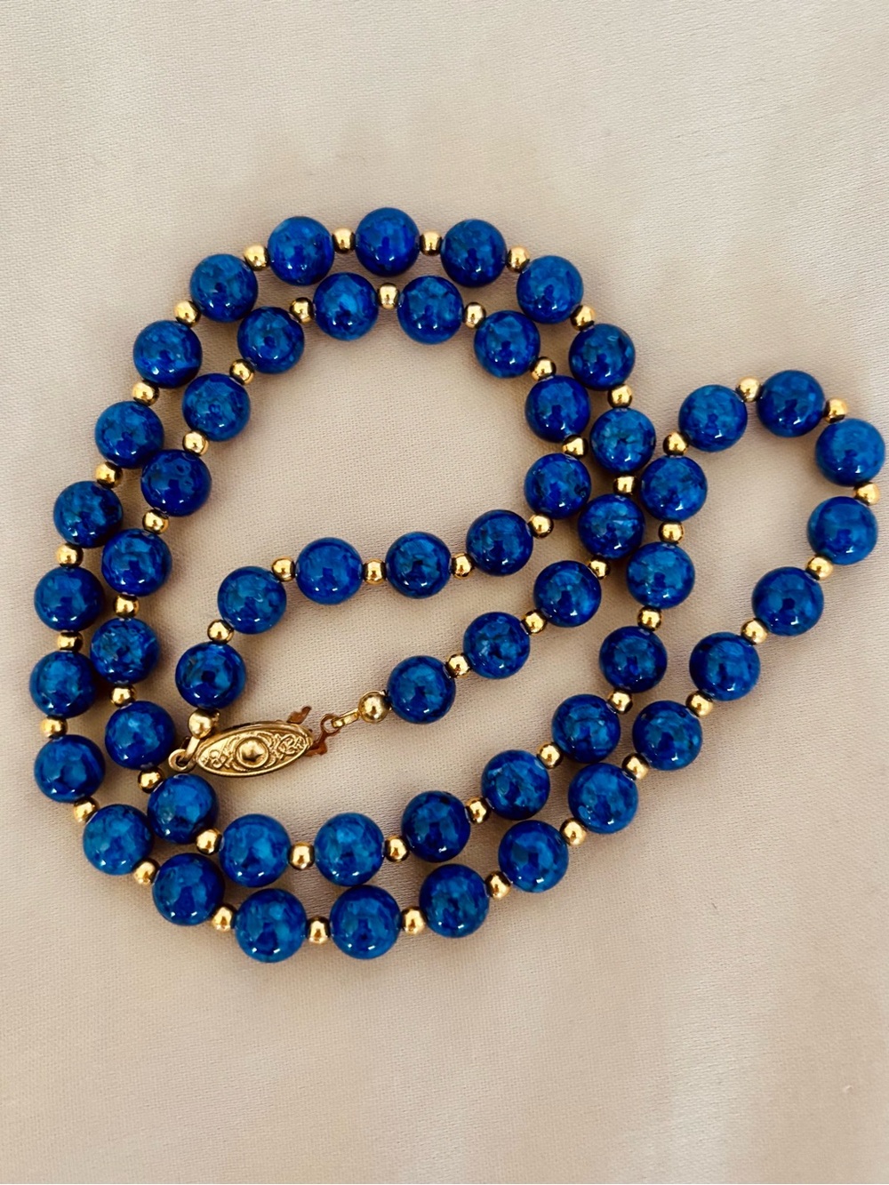 Vintage 90s Lapis Blue Gemstone Bead Necklace